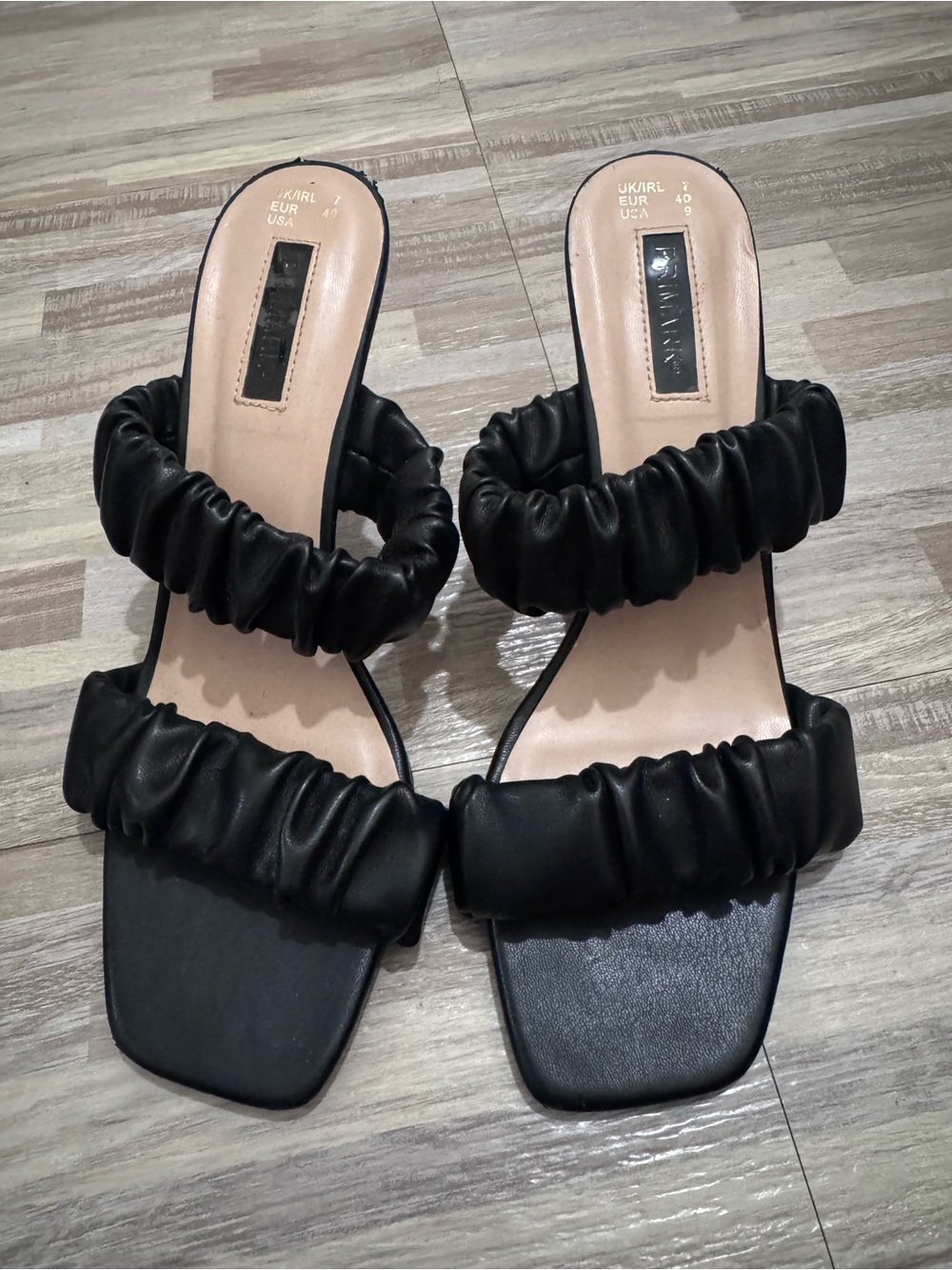 Primark Black Ruched Double-Strap Slide Mules